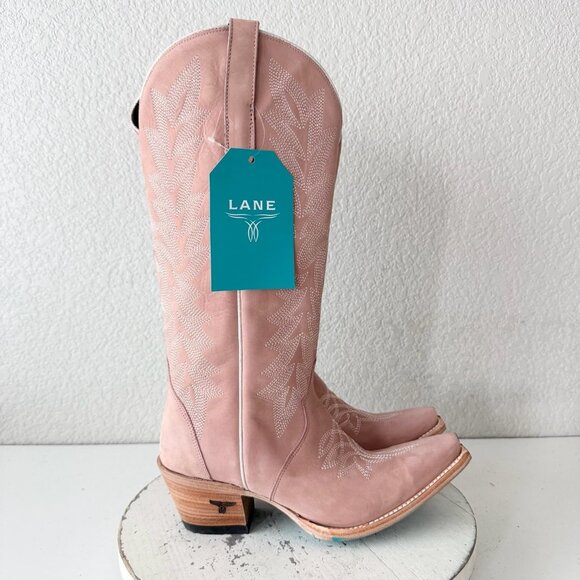 Lane Gallatin Womens Cowboy Boots 8 Pink Cowgirl Western Mid Calf Pointed Toe - Picture 2 of 11